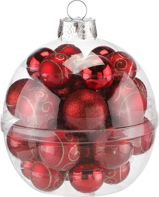 Produktbild von Christbaumkugeln 28er Set aus Glas, burgunderrot, glänzend, matt, glitzernd & dekoriert
