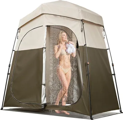 Immagine prodotto di Tenda doccia e WC - Tenda spogliatoio a 2 vani - 214 x 112 x 213 cm - Tessuto Oxford 150D - Protezione dalla vista - Con picchetti e corde - Con borsa per il trasporto - Per campeggio, spiaggia e pesca