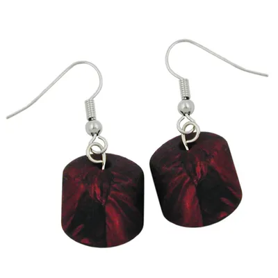 Produktbild von Ohrhaken Ohrhänger Ohrringe 37x15mm Schrägperle Kunststoff rot-metallic-marmoriert silber 37x15mm