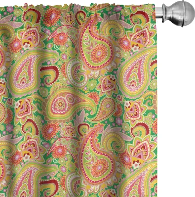Produktbild von ABAKUHAUS Paisley Vorhänge, Gardinen, Traditioneller Persischer Paisley Muster Druck Östliche Ethnische Elementen Vintage, 2 Stück 75 x 245 cm, Mehrfarbig