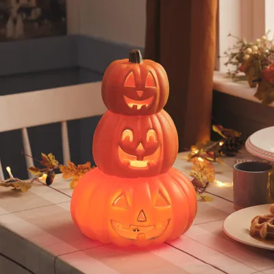 Halloween-Pumpen-Stack, 4 warmweiße LEDs, 34 cm