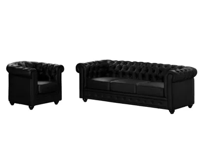 Produktbild von Sofa 3-Sitzer und Sessel - Kunstleder - Schwarz - CHESTERFIELD