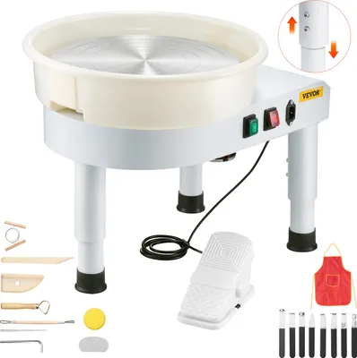 Immagine prodotto di VEVOR tornio per Vetroceramica 450 W (35 cm) con pedale regolabile e gamba di sollevamento e ciotola rimovibile, macchina per modellare la Vetroceramica con accessori completi per il bricolage e l'artigianato, bianco