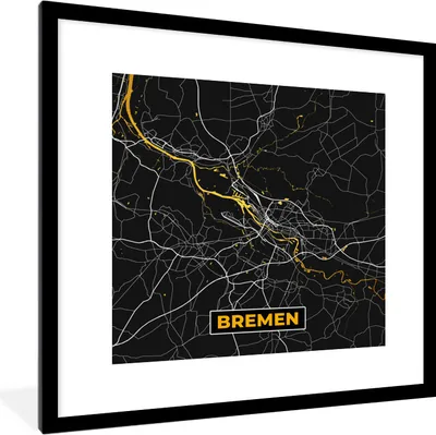 Produktbild von MuchoWow® Gerahmtes Poster Bremen - Gold - Stadtplan - Deutschland - Karte 40x40 cm - Poster mit Schwarzem Bilderrahmen Wandposter Rahmen Foto Bilder - Poster - Plakat im Rahmen