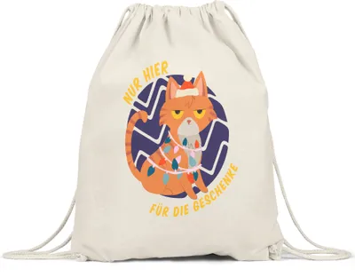 Produktbild von Nur Für Die Geschenke Hier Turnbeutel Gymsack  Lustiges Katzen Motiv Katzenliebhaber Weihnachten Weihnachtsfest