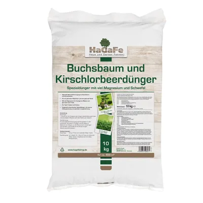 Produktbild von HaGaFe Buchsbaumdünger, 1 x 10 kg, Kirschloorbeerdünger, Spezialdünger für Immergrüne mit viel Magnesium und Langzeitwirkung
