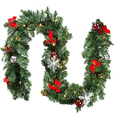 Produktbild von VINGO Weihnachtsgirlande, 5M 100 LED's Tannengirlande inkl Deko, Weihnachtsdeko Tuerkranz fuer Innen und Aussen