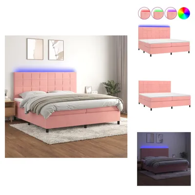 Produktbild von vidaXL Boxspringbett mit Matratze & LED Rosa 200x200 cm Samt -  Betten & Bettgestelle