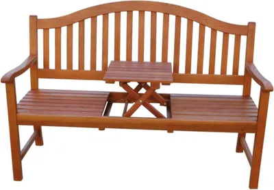 Produktbild von Garden Pleasure Gartenbank PHUKET, Eukalyptus, 3-Sitzer, Braun, wetterfest für Außen, mit hochklappbarem Tisch, skandinavischer Landhausstil, 150x105x63 cm, 260 kg