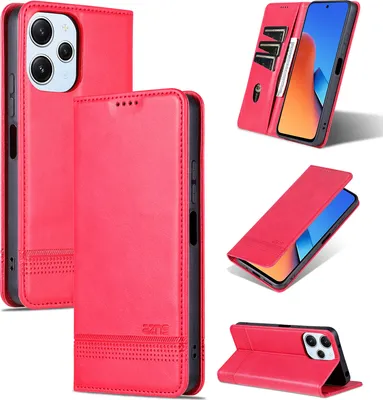 Produktbild von Leder Hülle für Xiaomi Redmi 12 4G, Klapphüllen Brieftasche Magnetverschluss Ständer Schutzhülle Rosa