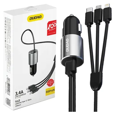 Produktbild von DUDAO R5ProN 3.4A Car Charger Built-in cables, Auto, Zigarettenanzünder, 1 m, Grau