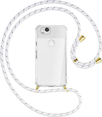 Produktbild von Handykette Backcover-Schutzhülle mit Band (Metall goldfarben) für Google Pixel 2 XL - weiß/grau