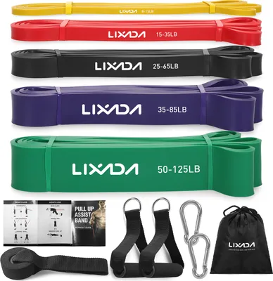 Obrázek produktu pro 5 pack pull up asistenční pásy set odpor smyčky kapely powerlifting cvičení stretch pásy s dveřmi kotevní pěnové rukojeti háčky a přenosné tašky,,