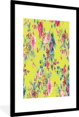 Produktbild von MuchoWow® MuchoWow® Gerahmtes Poster Blumen - Farben - Grün 60x90 cm - Poster mit zchwarzem Bilderrahmen - Dekoration - Wandposter Wohnzimmer - Hochwertig