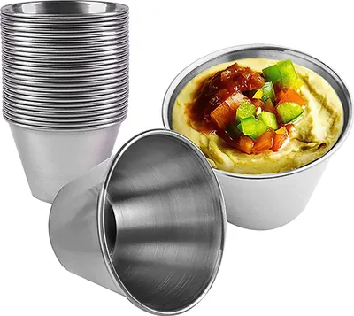 Produktbild von 12er set Sauce Tassen Dip-Schalen 70ml Soßenbecher Ketchupbecher Gewürzbecher aus Edelstahl