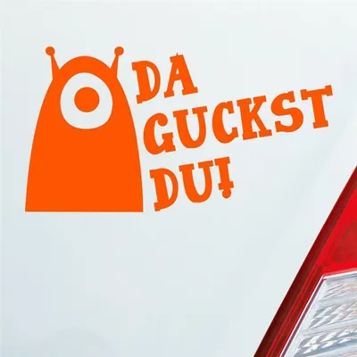Produktbild von Auto Aufkleber Da guckst du! Alien Monster 15x8 cm Orange Sticker Heckscheibenaufkleber