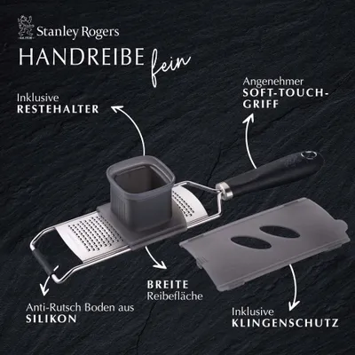 Produktbild von Stanley Rogers Handreibe fein - Breite Reibefläche, Extra scharfe Edelstahlklingen für Käse, Muskatnuss & Mehr - Reibe inklusive Restehalter - Ideal für Profi- und Hobbyköche