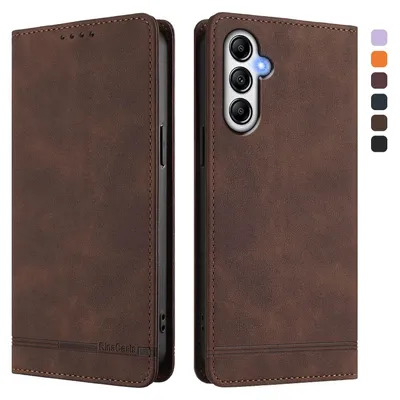 Produktbild von Hülle für Samsung Galaxy A34 5G, Retro Kunstleder Ständer Klapphülle mit Kartenfächer und Magnetische Braun