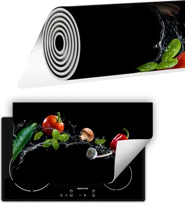 Obrázek produktu pro Kryt na varnou desku, kryt na sklokeramickou desku, rozměry 90 x 52 cm, protiskluzová podložka, srolovatelná, černá, na zeleninu