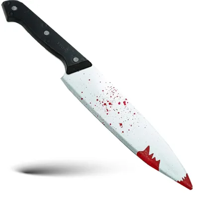 Produktbild von Täuschend Echt Fake Messer mit Blut ca. 34 cm als Accessoire - Halloween & Fasching - für Horror Kostüm