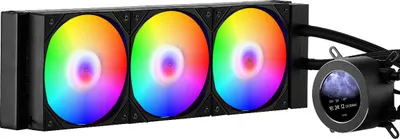 Zdjęcie produktu dla Chłodzenie wodne procesora AIO – 3 wentylatory 120 mm PWM i pompa – wyświetlacz LCD 5,3 cm – podświetlenie ARGB – kompatybilne z Intel LGA 115X/1366/2011/1700/1200 i AMD AM4/AM5
