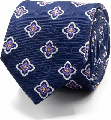 Produktbild von Krawatte für Herren aus Seiden-Jacquard mit Blütenmotiv in Marineblau
