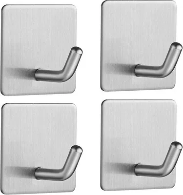 Zdjęcie produktu dla Samoprzylepne haczyki - srebrne - 4,5 x 4,5 cm - stal nierdzewna - do łazienki i kuchni