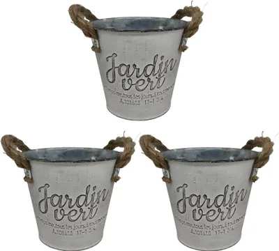 Obrázek produktu pro Sada vintage kovových květináčů, rustikální jutové rukojeti, 3dílná