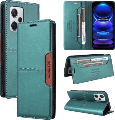 Obrázek produktu pro Pouzdro pro Xiaomi Redmi Note 12 Pro+, kožené flipové peněženkové pouzdro s přihrádkou na karty a stojánkem Zelený