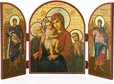 Productafbeelding van Maagd Maria van de Drie Vreugden, icoon, drieluik, hout, 25x16 cm, christelijk, artikelnummer 13807