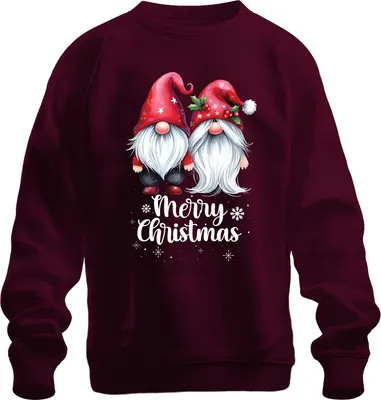 Zdjęcie produktu dla Wesołych Świąt Gnome Elves Pixie Couple - Świąteczny Prezent Świąteczny Uni Sweter Świąteczny, Bordowy, M