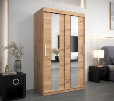 Produktbild von Kleiderschrank mit Spiegeln DIANA – Breite 120 cm, Eiche artisan