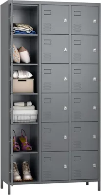 Produktbild von Metallschrank – Stahl-Umkleideschrank – Aufbewahrungsschrank – 18 Fächer mit Lüftungsschlitzen – Dunkelgrau