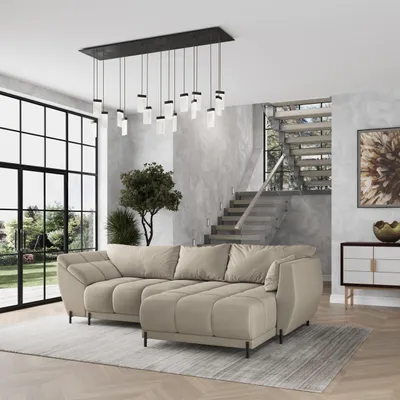 Produktbild von Masseno Ecksofa VESTANO R-S mit Schlaffunktion L-Form, Sofa mit Bettkasten, Wohnzimmersofa, Couch, Soffa, Bettsofa, Couchgarnitur- Beige, MATT VELVET 09