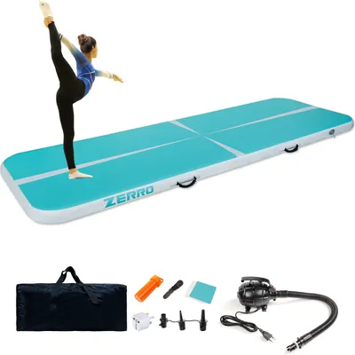 Produktbild von CCLIFE Tracking Matte 5m Turnmatte Aufblasbar klappbar mit Elektrischer Luftpumpe Yogamatte Trainingsmatte 20 cm Blaugrün