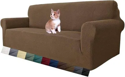 Produktbild von Universeller Stretch-Sofaüberzug für 3-Sitzer - Jacquard-Möbelbezug in Braun
