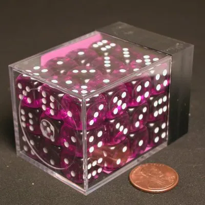 Obrázek produktu pro Chessex Průsvitná fialová/bílá D6 12mm sada kostek (36 kusů)