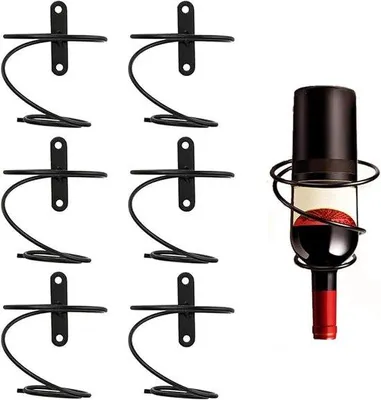 Immagine prodotto di Ibenzoa® Set da 6 portabottiglie da parete – supporti neri per bottiglie di vino, acciaio inossidabile, dimensioni 10,5 cm ciascuno, da montare a parete, inclusi viti