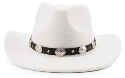 Immagine prodotto di Cappello da donna Fedora-Hut, tesa larga, con fibbia a cintura, stile Panama vintage, colore bianco, taglia M