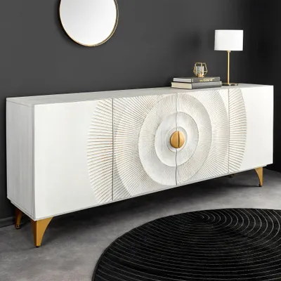 Produktbild von riess-ambiente Sideboard GOLDEN SUNSET 180cm weiß gold Mangoholz Metallbeine Kommode Anrichte Schrank