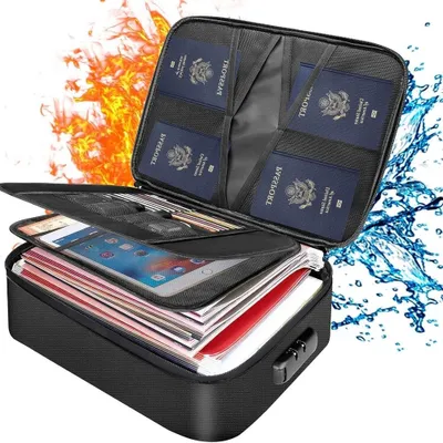 Image de Porte-documents ignifuge et imperméable avec serrure, organiseur à 8 compartiments, porte-documents portable pour un rangement sécurisé à la maison et en voyage