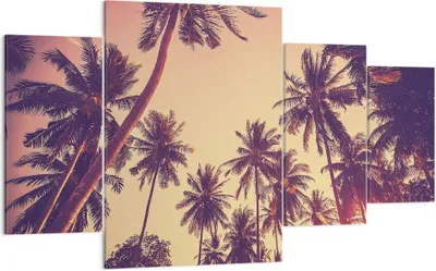 Produktbild von Bild auf Leinwand - Leinwandbild - 4 Teile - Palmen Himmel Sonne - 160x90cm - Wand Bild - Wanddeko - Wandbilder - Leinwanddruck - Bilder - Wanddekoration - Leinwand bilder - Wandbild - DL160x90-4220
