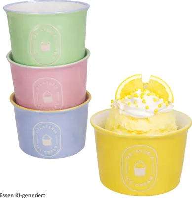 Produktbild von 4er Set Eisbecher Emilia 180ml Ø9cm Steingut gelb rosa grün blau Obst