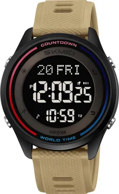 Produktbild von SKMEI 2348 Digitaluhr für Männer und Frauen mit Hintergrundbeleuchtung, 50 m wasserdicht, Weltzeit, Tagesalarm, Schlummerfunktion, Stundensignal, Stoppuhr, Countdown, Sommerzeit, 12/24-Stunden-Format
