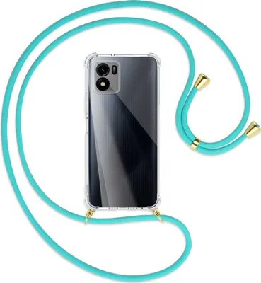 Produktbild von Handykette Backcover-Schutzhülle mit Band (Metall goldfarben) für vivo Y01, vivo Y15s (V2120, 6.51'') - türkis