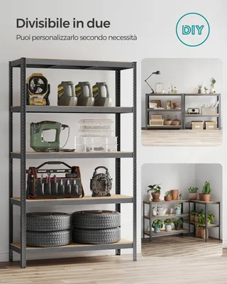 Produktbild von SONGMICS Schwerlastregal, Stahl, Regal, kein Werkzeug erforderlich, Lagerregal, für Garage, Keller, Lagerraum, Werkzeug, Fitnessgerät, bis 875 kg belastbar, 60 x 120 x 200 cm, grau GLR060G01