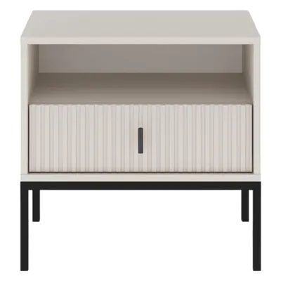 Produktbild von BEAUTYSOFA | Nachttisch MARVELLO Kaschmir – Nachttisch mit Schublade, 1 offenes Fach, schwarzen Metallbeine, Modern Nachtschrank mit Rillenfronten