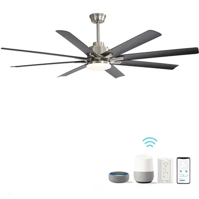 Immagine prodotto di Ventilatore da soffitto intelligente AIORBER da 66 pollici con luce LED dimmerabile, app e controllo vocale, motore CC, timer, 3 aste, nero/nickel