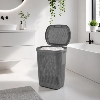 Produktbild von Wäschekorb Wäschebox Wäschetruhe mit Deckel Grau 58L