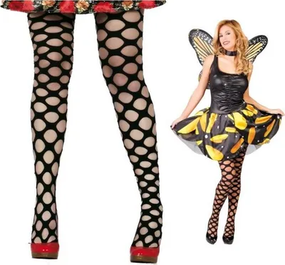 Productafbeelding van Dag van de Doden, Halloween, grof gebreide netpanty, zwart, Mexico, kostuumaccessoire, outfit, feest, kleur: zwart